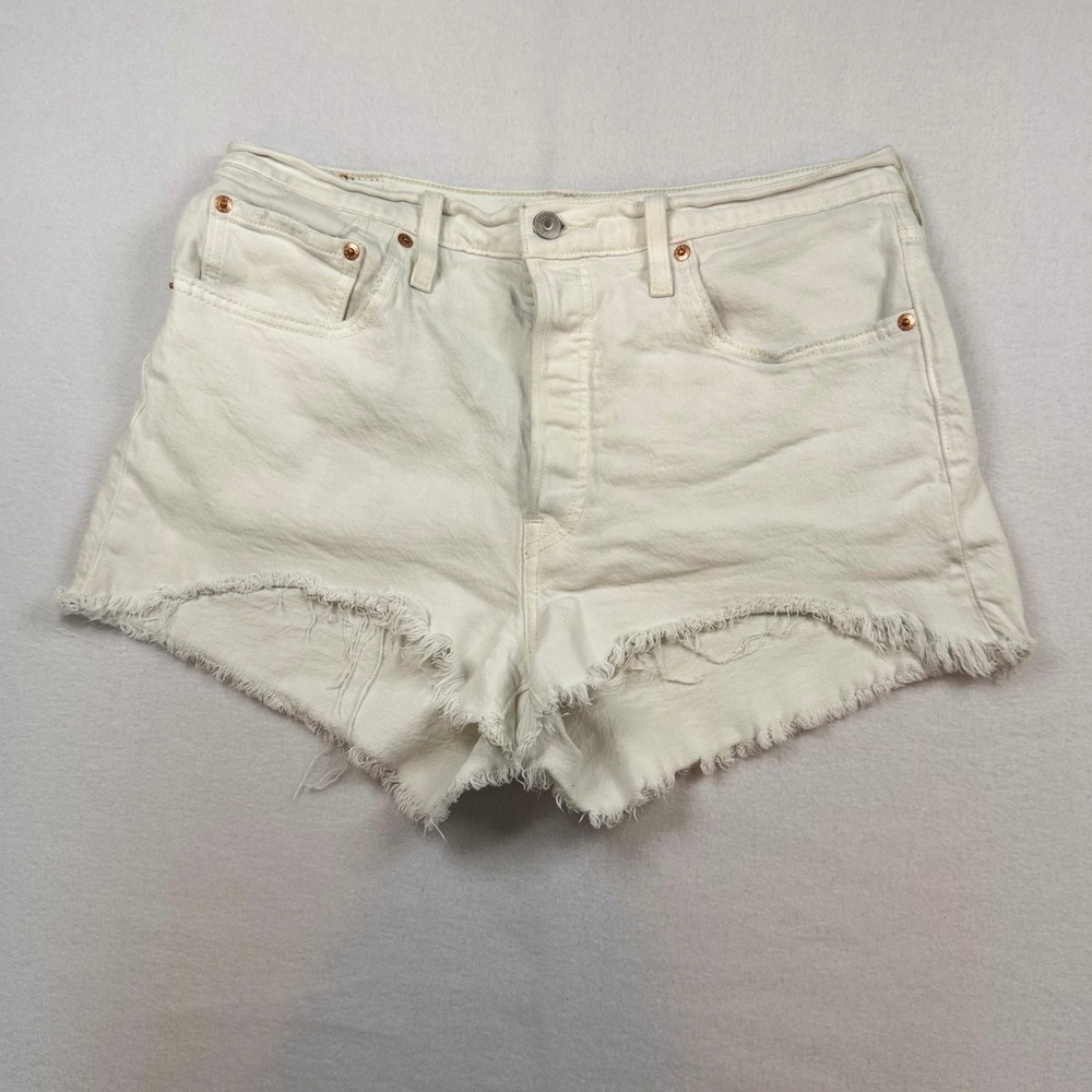 Levis 501 Original White Denim Cut Off Shorts High Rise W32 PC9-56327-0248